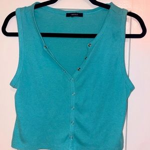 Forever 21 Teal Cropped Henley Style Tank Top (L)